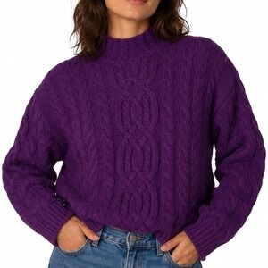 Vintage‎ 90's Gitano Cable Knit Mock Neck Sweater Purple Medium